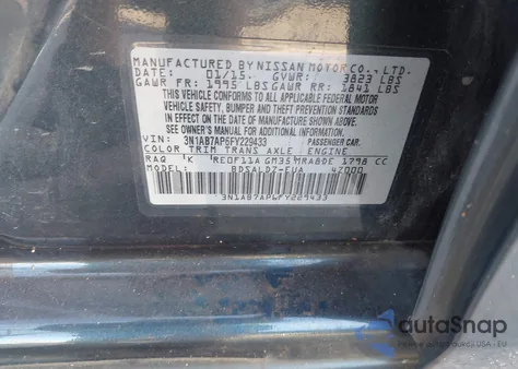 2015 Nissan Sentra Fe+ S/S/Sl/Sr/Sv from USA, damaged, VIN 3N1AB7AP6FY229433